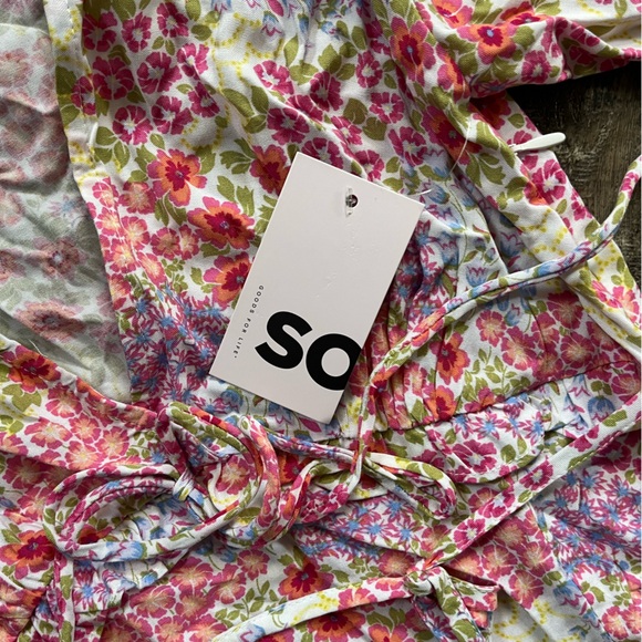 SO Fit and Flair Floral Cottagecore Dress With Slit Puff Sleeves Women’s Size S - Picture 10 of 14